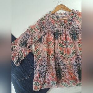 CRYSTAL & VIOLET 3/4 sleeve sheer pink printed top MEDIUM